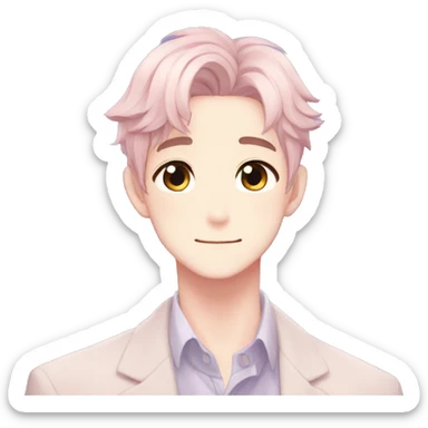 Gorgeous pastel anime style gentle man with blushing face and butterflies aesthetic trending style sticker