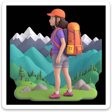 portrait of girl back packing mountains in background, close up pose sticker