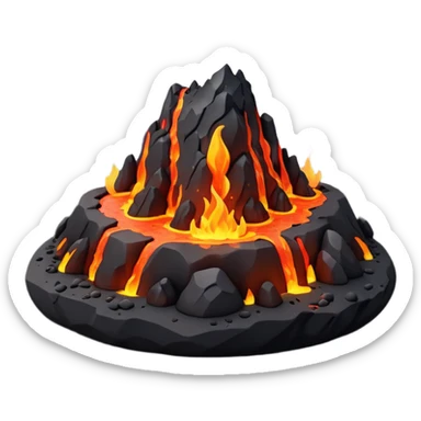 tiny volcanic island with lava glow and smoke, mini realm diorama sticker