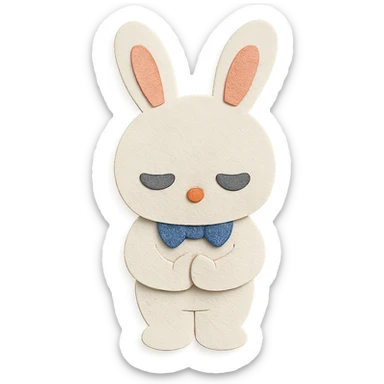 white bunny bowing politely with paws together, paper-craft style, eyes opaque sticker