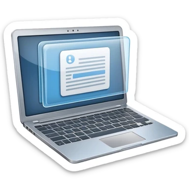 Create an emoji representing blogging. The design should feature an open laptop or tablet with a visible blog post on the screen. Use professional colors like blue, gray, and black. Make the background transparent. sticker