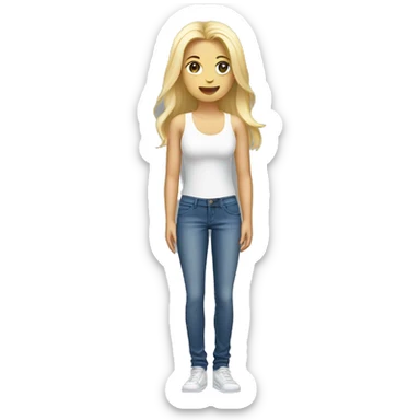 full body white blonde girl with jeans, white tank top sticker