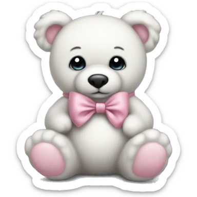 White teddy with pink bow realistic sticker