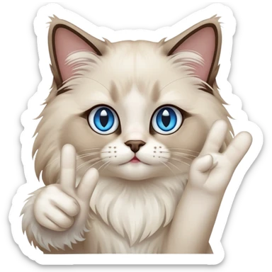 Make a ragdoll cat holding up peace hand sign sticker