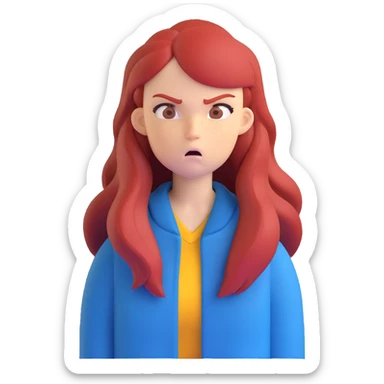 Redhead girl with long hair in blue jacket looking angry sticker