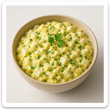 bowl with egg salad, garnished with herbs, isolated, appealing look sticker