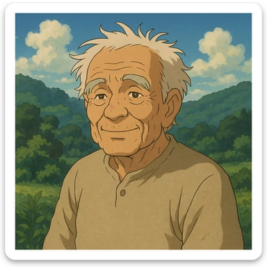 older human being, Studio Ghibli inspired illustration sticker