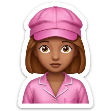 a brown skin girl with a pink satin cap and pajamas sticker
