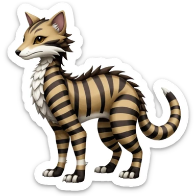 Brown and black and white patterned fantasy feline-vernid-sergal-fursona animal creature with a tufted tail full body with intricate markings  sticker