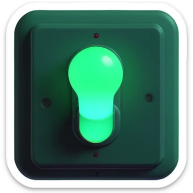 3D icon style, green glowing switch in the 'on' position, 'always on' concept, realistic lighting and depth sticker
