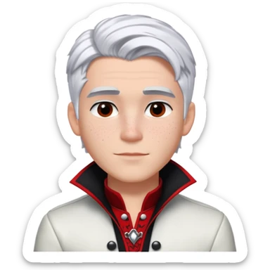 Carlos from Descendants, white hair with black roots, freckles, red black and white outfit sticker