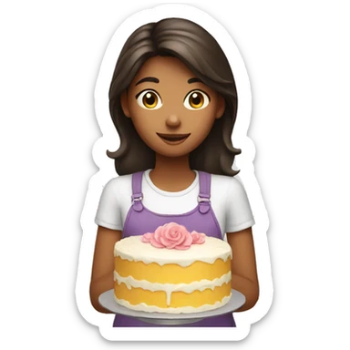 Girl backing a cake sticker