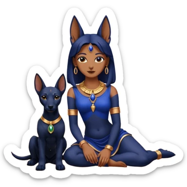  Black lapis rose gold woman anubis puppy floor statue posed  sticker