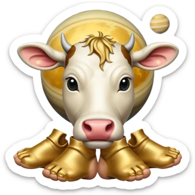 saturn planet with human feet with cow head sticker