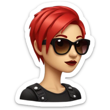 Female punk,sun glasses, red and black short hair sticker