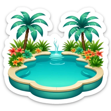 An exotic romantic pool with lush warm colors sticker