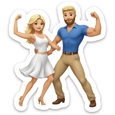 Muscular man with blonde hair and beard dancing with white brunette lady sticker