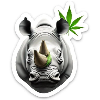 White rhino smoking hemp sticker