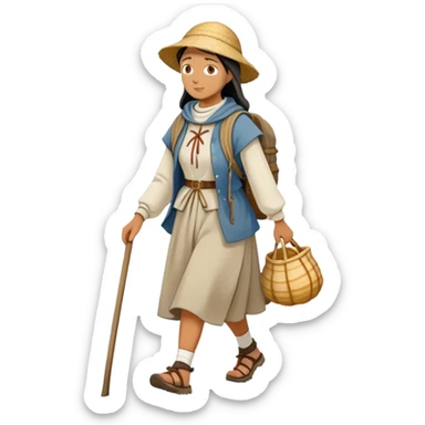 pilgrim woman walking with the Camino de Santiago shell behind her sticker