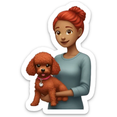 Red haired girl with red toy poodle sticker
