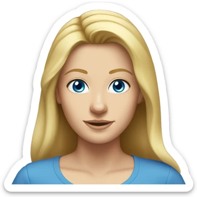 A head and shoulders shot of a 32 year old Caucasian woman, with long blonde hair,   with blue eyes wearing a t-shirt. sticker