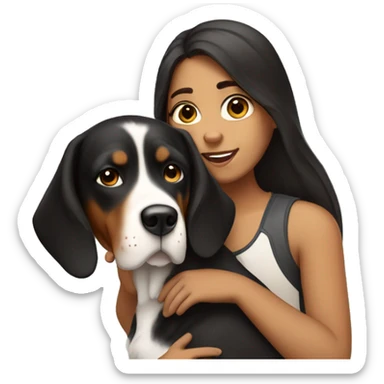 girl with long dark brown hair holding a greater swiss mountain dog sticker