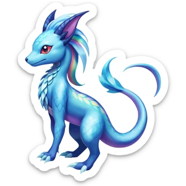 Rainbow Scaley Exotic Salandit-Aurorus-Glaceon-Suicune-Fakémon-hybrid-creature (full body) sticker