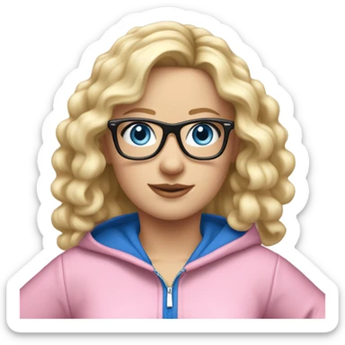 dancing-fair-haired-white-girl-pink-oversize-tracksuit-black-glasses-blue-eyes sticker