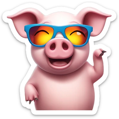 pig wearing sunglasses dancing with rave lights sticker