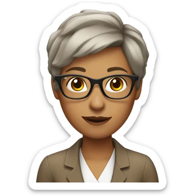 female teacher very short hair with glasses and saying hola sticker
