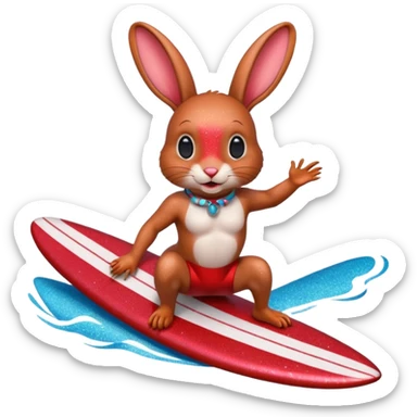 Surfing rabbit Happy Red Glitter  sticker