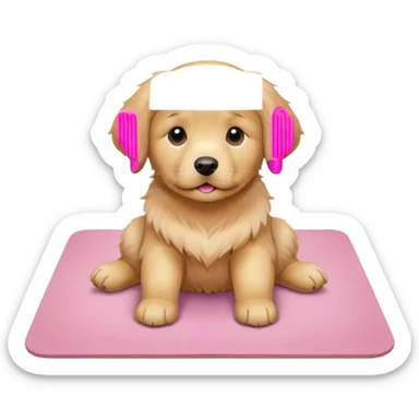 Funny Golden retriever puppy on light pink yoga mat sticker