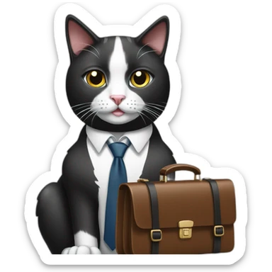 Tuxedo cat in tie and with briefcase sticker