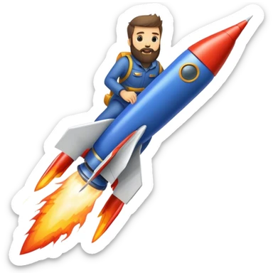 bearded man riding a rocket france black boom!  sticker