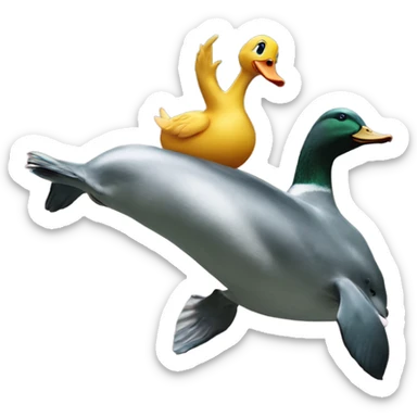 Duck riding on top of dolphin  sticker