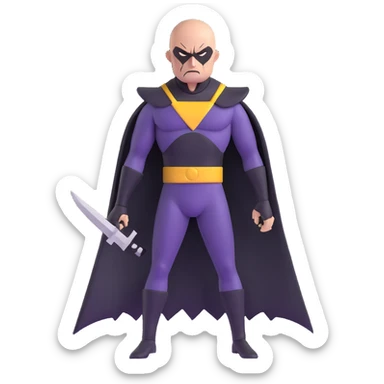 bald supervillain with razor-themed costume, sharp blade weapons, menacing expression sticker