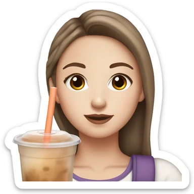 White girl with brown hair and brown eyes drinking bubble tea sticker