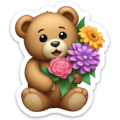 Teddy bear holding flowers sticker