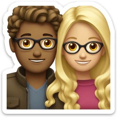 Brunette with glasses hugs blonde guy sticker