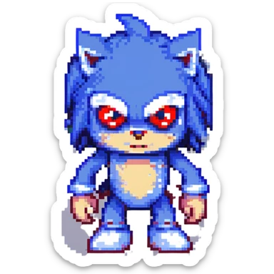 Sonic.exe character in Minecraft style, blocky, pixelated, dark and creepy atmosphere, red eyes, menacing expression, similar to Minecraft mob design sticker