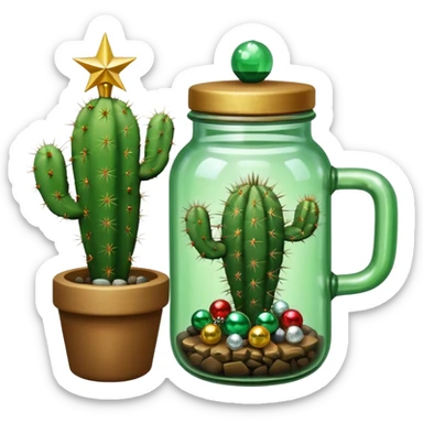 Cactus holding an overturned jar Christmas tree sticker