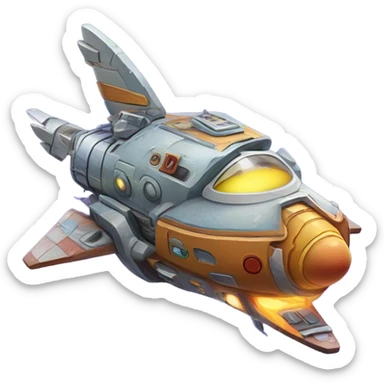 broken space ship, cartoony sticker