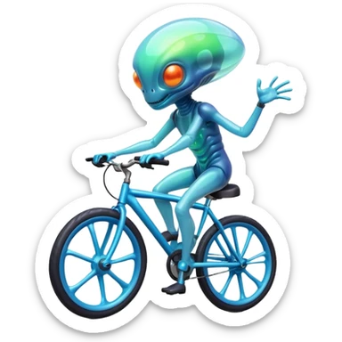 jelly alien riding a bicycle, translucent gelatin body, glowing core inside, wobbly fun movement, cute sci-fi creature, 3D cartoon, mobile game icon style, clean background, no text, no watermark
 sticker