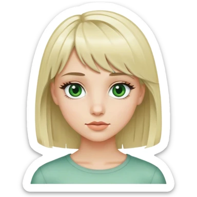 blonde girl with grey-green eyes, medium length layered hair with micro bangs sticker