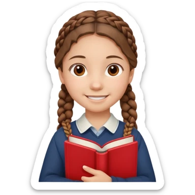 brown braid hair girl kid, student, red book sticker