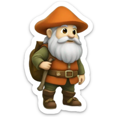 a dwarf in the woods searching for mushrooms sticker
