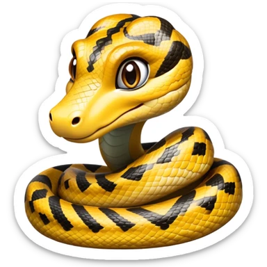 cinematic-cute-anaconda-portrait-emoji,-head-tilted-playfully-and-inquisitively,-with-a-sleek,-shimmering-body-adorned-with-detailed-scale-sriped patterns-and-round,-sparkling-eyes-full-of-wonder,-simplified-yet-irresistibly-adorable-features sticker