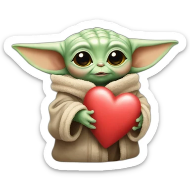Baby Yoda with a heart sticker