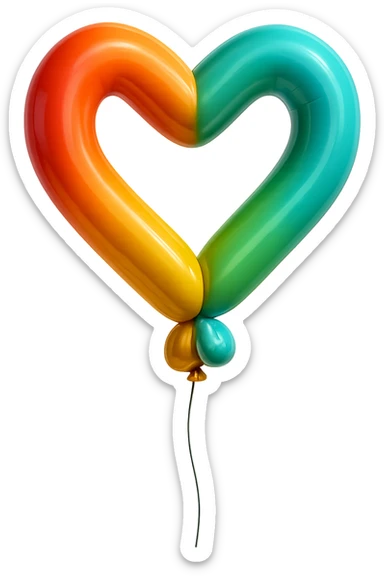 heart-shaped balloon floating in the air, playful and light, with a string sticker