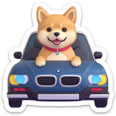 shiba inu sitting inside a BMW car sticker